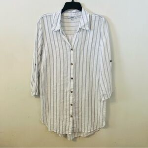 ROSEMARINE Made In Italy Striped Linen Button Front Tunic Shirt Cover Up Size M
